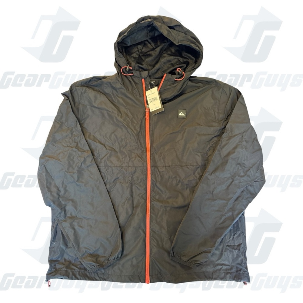Men’s XXL Quicksilver Black Zip-up Hooded Light Weight Packable Wind Rain NWT